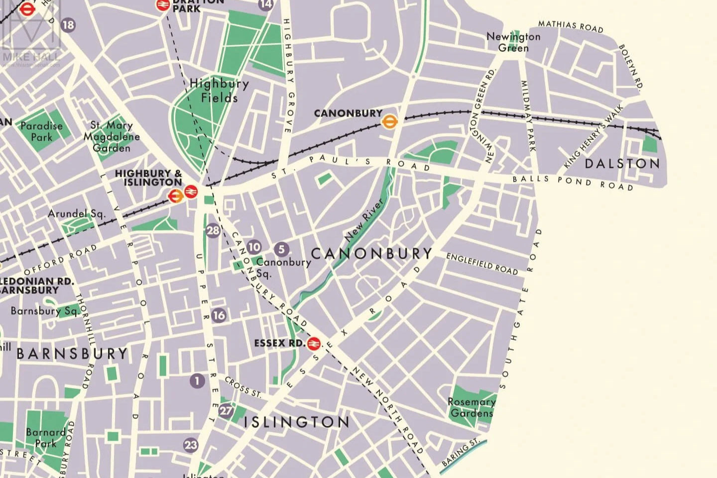 Map of London showing the area around Canonbury, Islington, and Dalston. Islington vibes